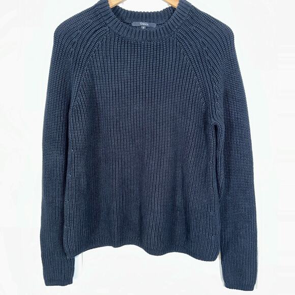 Quince Fisherman Sweater Women's Small Black Organic Cotton Crew Neck Bulky Knit - Picture 2 of 7